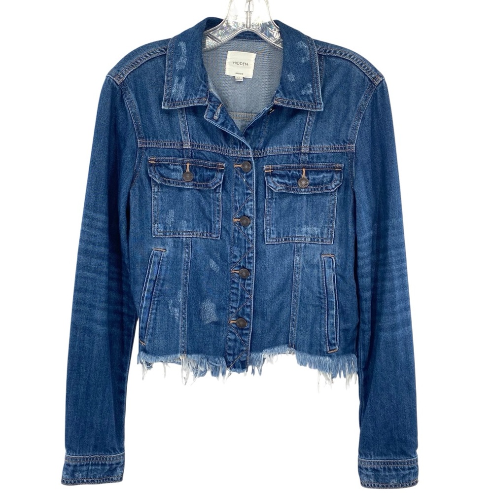 Hidden Jeans Frayed Hem Crop Denim Jacket